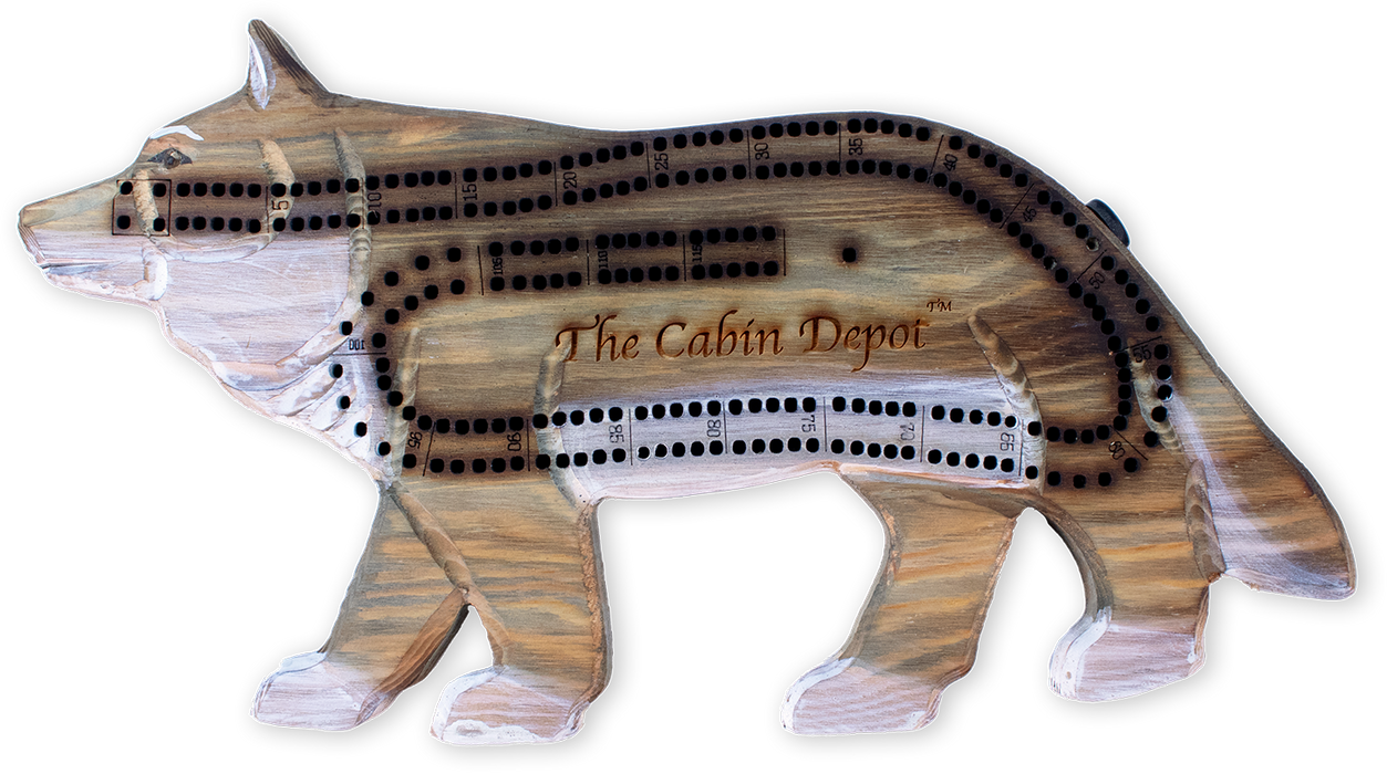 Hand-Carved Wolf Cribbage Board