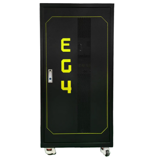 Preassembled EG4 enclosed battery rack with six slots, designed for modular energy storage systems.