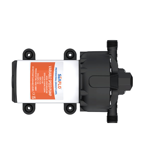 5GPM 12V Diaphragm Pump 60PSI Front View, by Seaflo, sold by Off-Grid Living Solutions Provider, The Cabin Depot Canada/USA