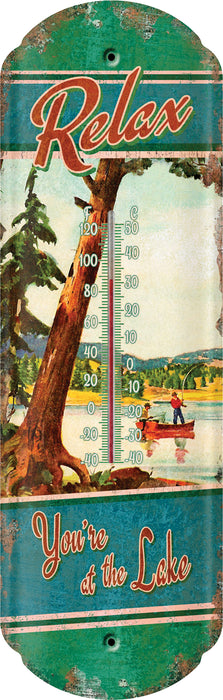 Vintage Ad Large 17” Tin Thermometers Leisure The Cabin Depot- The Cabin Depot Off-Grid Off Grid Living Solutions Cabin Cottage Camp Solar Panel Water Heater Hunting Fishing Boats RVs Outdoors