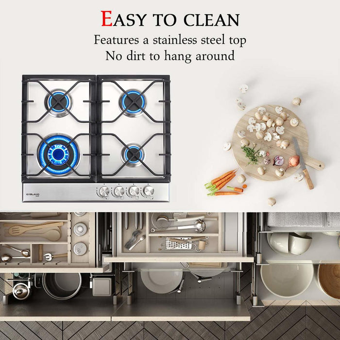 Gasland Chef 24" GH60SF Built-in Gas Stove Top, Stainless Steel LPG, Natural Gas Cooktop, 4 Sealed Burners, ETL