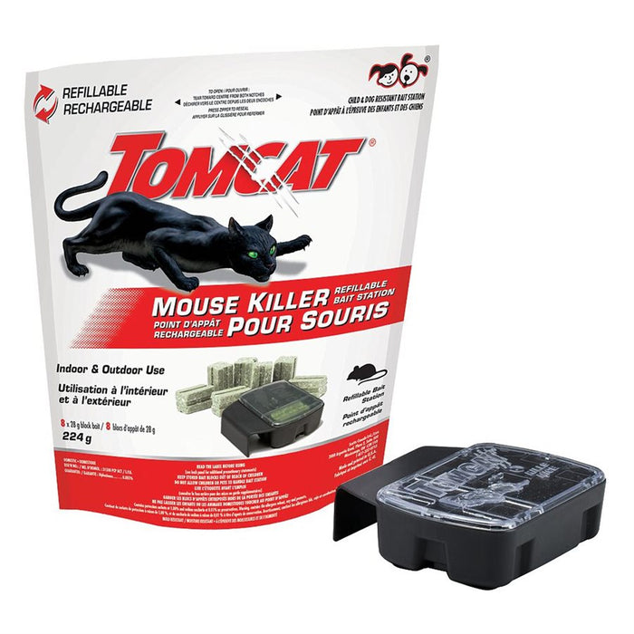 Tomcat Mouse Killer Refillable Bait Station with 8 Bait Block Refills 28g Canada