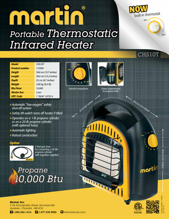 Martin Portable Propane Thermostatic Infrared Heater 10,000 BTU