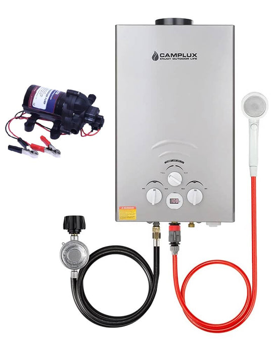 Camplux 8L Propane Grey Gas Tankless Water Heater w/ Eccoflo Pump & Strainer